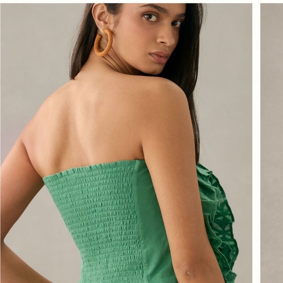 Elegant Green Strapless Ruffled Shirt - Picture 2 of 3